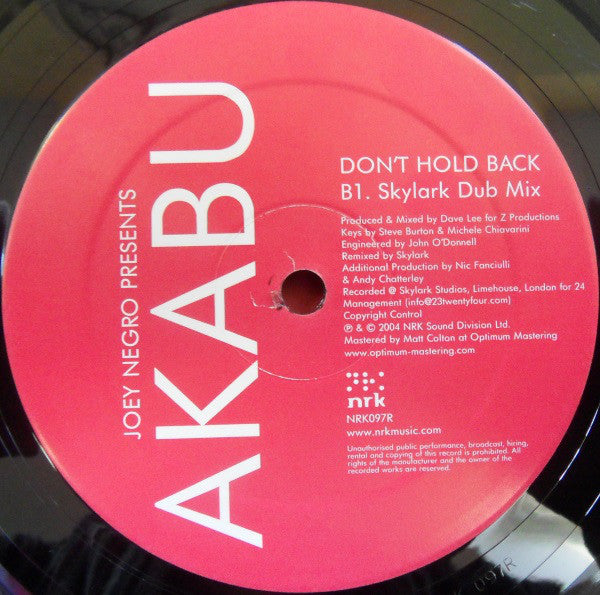 Joey Negro presents Akabu : Don't Hold Back (Skylark Mixes) (12")