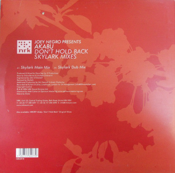 Joey Negro presents Akabu : Don't Hold Back (Skylark Mixes) (12")