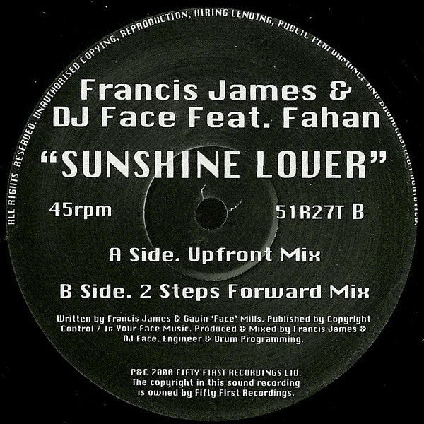 Frances James & DJ Face Feat. Fahan : Sunshine Lover (12")