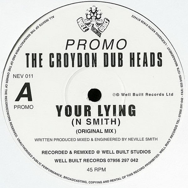 Croydon Dub Heads : Your Lying (12", Promo)