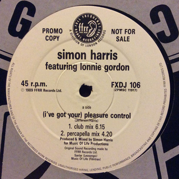 Simon Harris Featuring Lonnie Gordon : (I've Got Your) Pleasure Control (12", Promo)
