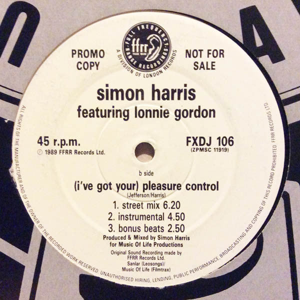 Simon Harris Featuring Lonnie Gordon : (I've Got Your) Pleasure Control (12", Promo)