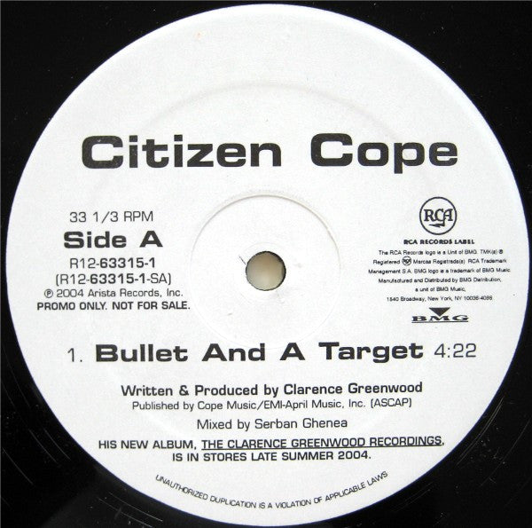 Citizen Cope : Bullet And A Target (12", Ltd, Promo)