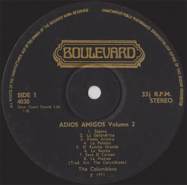 The Columbians (2) & The Acapulco Brass : Adios Amigos Volume 2 (16 Latin American Hits) (LP, Comp)