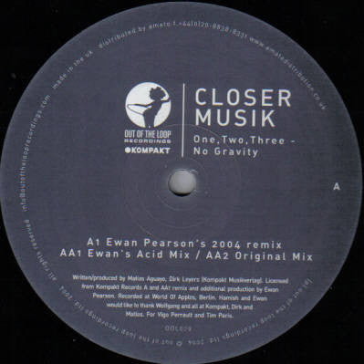 Closer Musik : One, Two, Three - No Gravity (12")