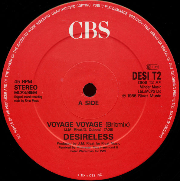 Desireless : Voyage Voyage (Britmix) (12", Single)