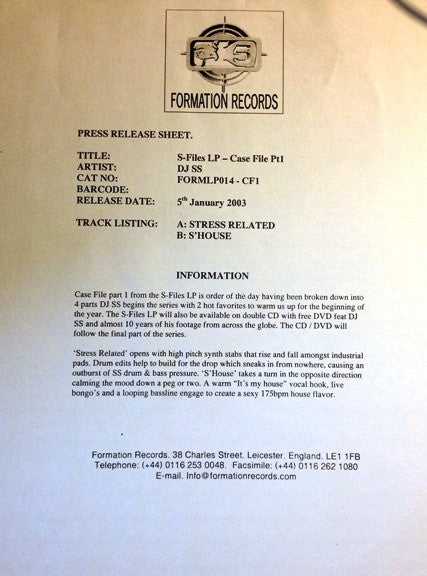 DJ SS : S Files (Case File 1) (12", W/Lbl)