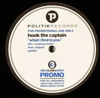 Hook The Captain : What I Find In You (12", Promo)