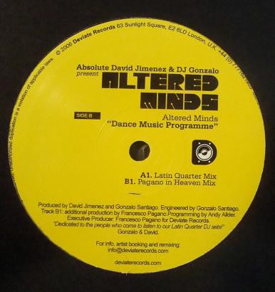 Altered Minds : Dance Music Programme (12")