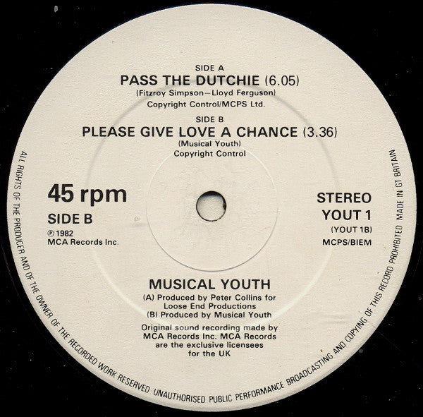 Musical Youth : Pass The Dutchie (Special 12" Club Version) (12")