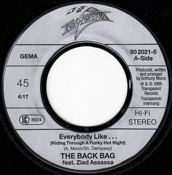 The Back Bag Featuring Ziad Assassa : Everybody Like... (Riding Through A Funky Hot Night) (7", Single)