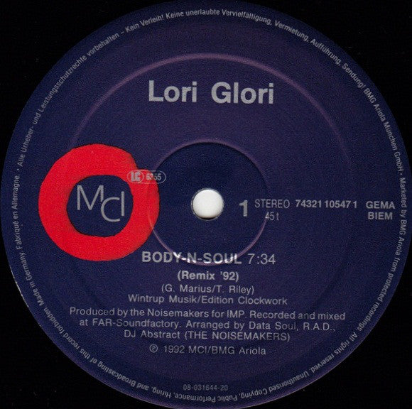 Lori Glori : My Body + Soul (12", Maxi, Son)