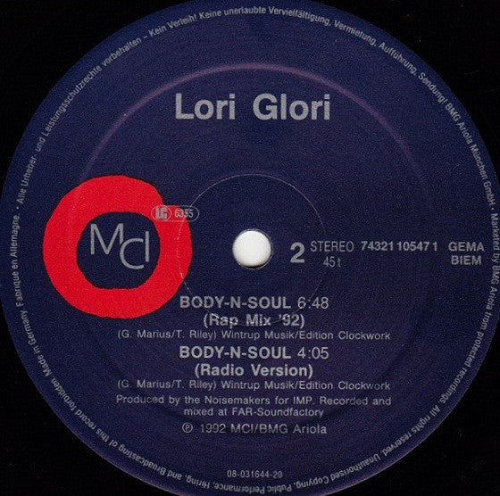 Lori Glori : My Body + Soul (12", Maxi, Son)