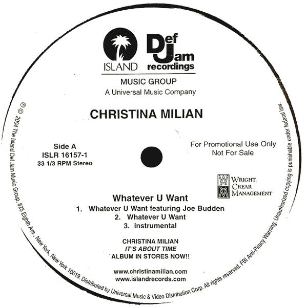 Christina Milian : Whatever U Want (12", Promo)