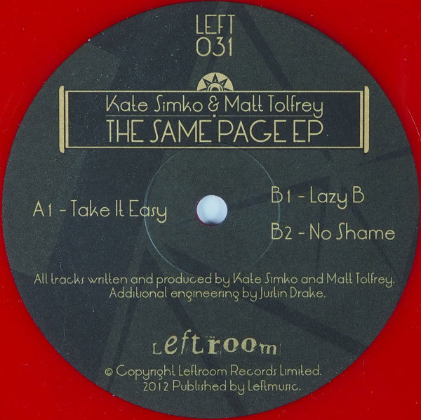 Kate Simko & Matt Tolfrey : The Same Page EP (12", EP, Red)