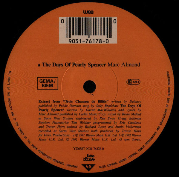 Marc Almond : The Days Of Pearly Spencer (12")