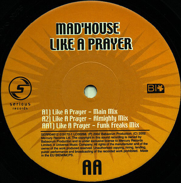 Mad'House : Like A Prayer (12")