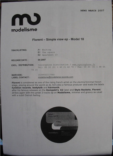 Florent Renard : Simple View EP (12", EP, W/Lbl)