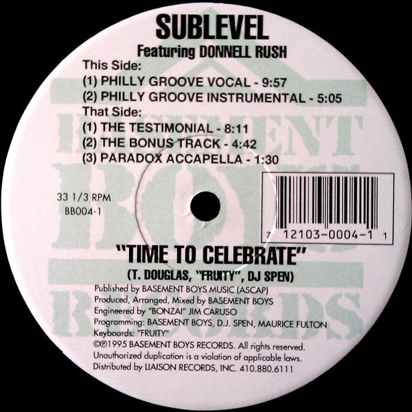 Sublevel Featuring Donnell Rush : Time To Celebrate (12")