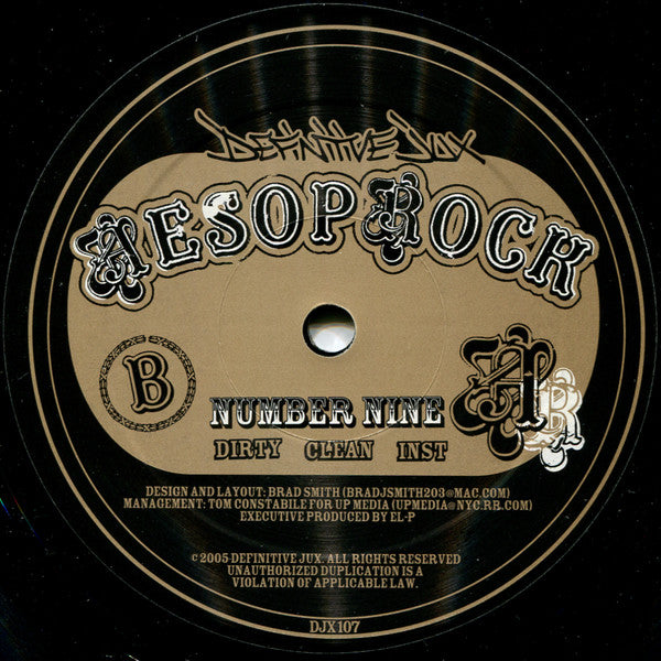 Aesop Rock : Fast Cars / Number Nine (12")