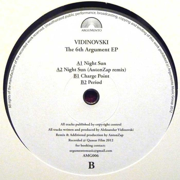 Aleksandar Vidinovski : The 6th Argument EP (12", EP)