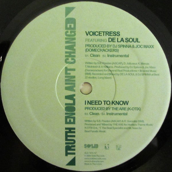 Truth Enola : Ain't Changed / Voicetress / I Need to Know (12")