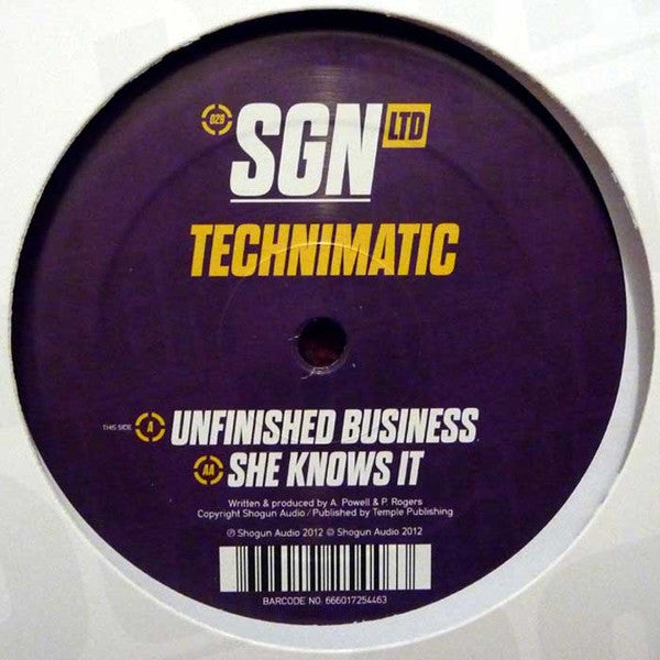 Technimatic : Unfinished Business / She Knows It (12")