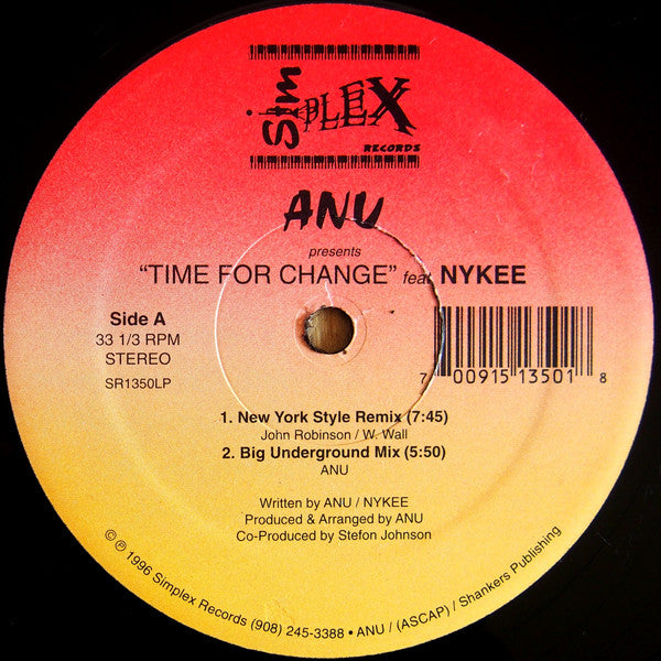 Anu Feat. Nykee : Time For Change (12")