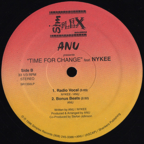 Anu Feat. Nykee : Time For Change (12")