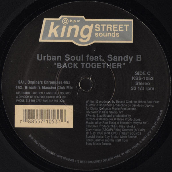 Urban Soul Feat. Sandy B : Back Together (2x12")