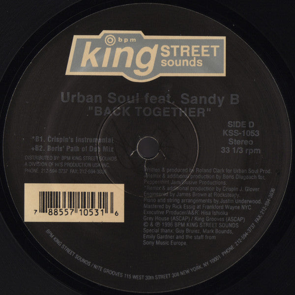 Urban Soul Feat. Sandy B : Back Together (2x12")