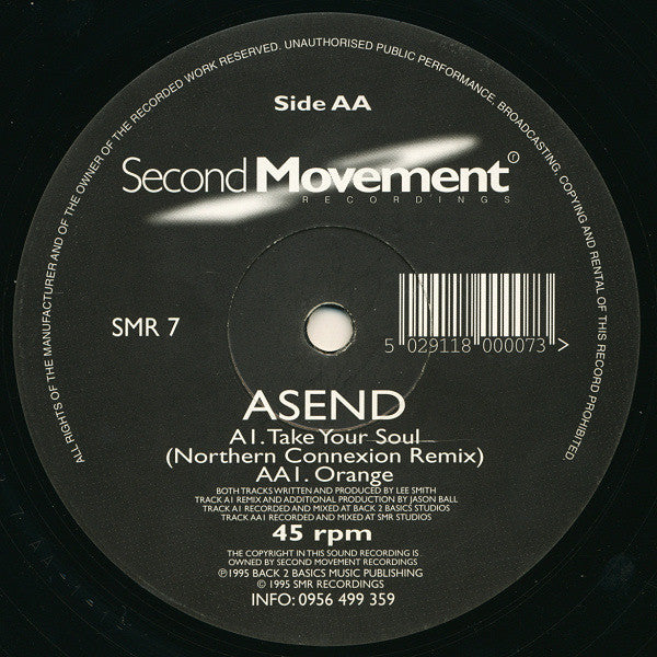 Asend : Take Your Soul (Northern Connexion Remix) / Orange (12")