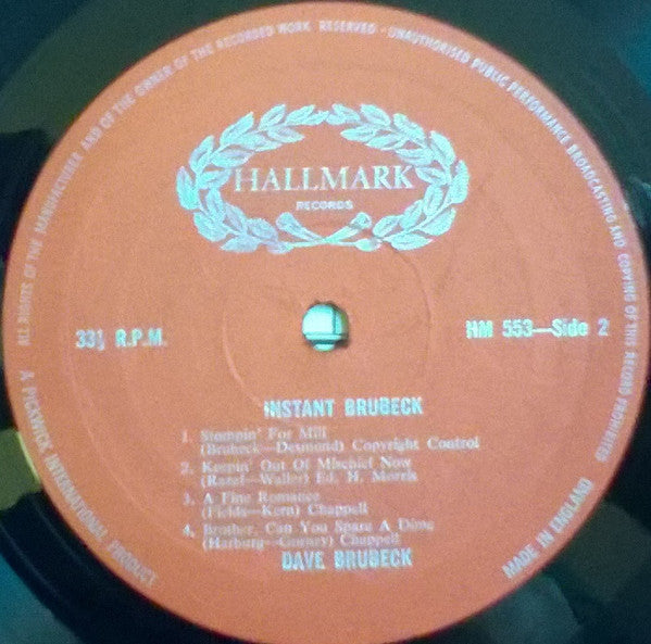 Dave Brubeck : Instant Brubeck (LP, Album, Mono, RE)