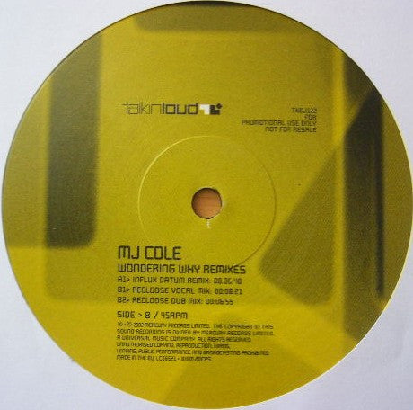 MJ Cole : Wondering Why Remixes (12", Promo)