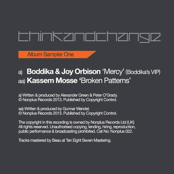 Boddika & Joy Orbison / Kassem Mosse : Think & Change Album Sampler 1 (12", Smplr)