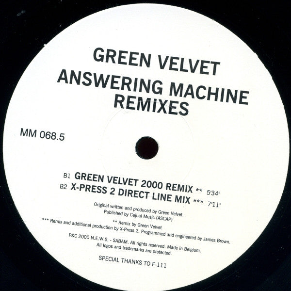 Green Velvet : Answering Machine (Remixes) (12")