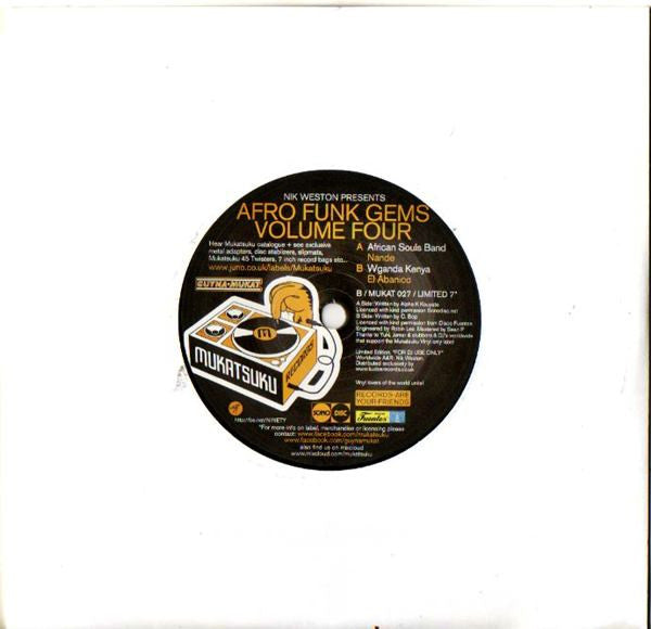 Nik Weston Presents African Soul Band / Wganda Kenya : Afro Funk Gems Volume Four (7", Ltd)