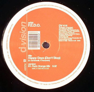 Fedo : Happy Days (Don't Stop) (12")