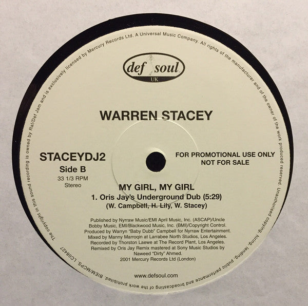 Warren Stacey : My Girl, My Girl (12", Promo)