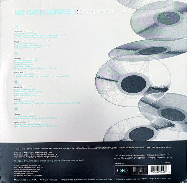 Various : No Categories 3 :: A Ubiquity Compilation (2x12", Album, Comp)