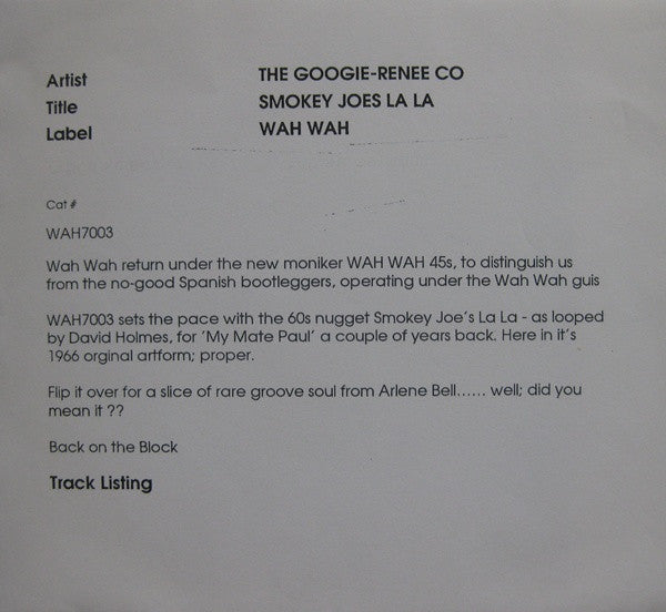 Googie Rene Combo / Arlene Bell : Smokey Joe's La La / Did You Mean It? (7", W/Lbl)