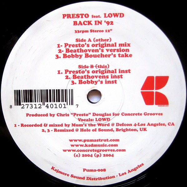 Presto : Back In '92 (12")