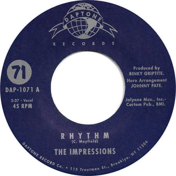 The Impressions : Rhythm! b/w Star Bright (7", Single)