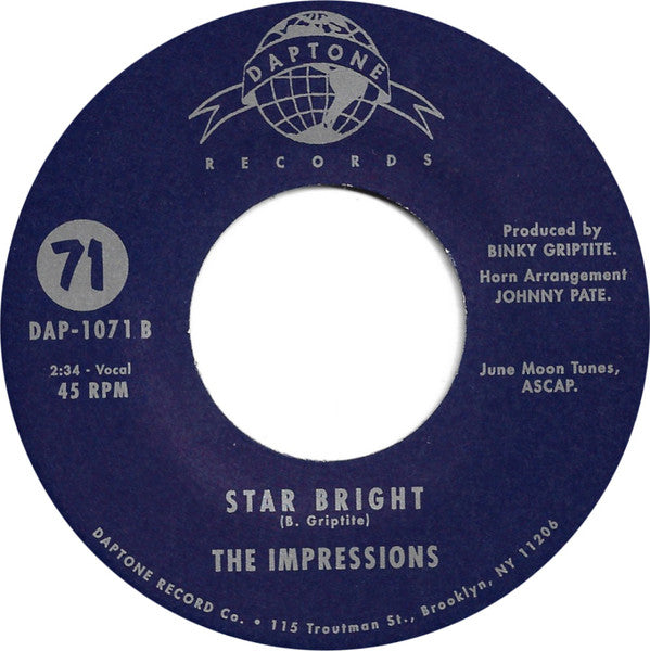 The Impressions : Rhythm! b/w Star Bright (7", Single)