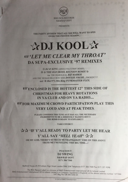 DJ Kool : Let Me Clear My Throat (12", Promo)