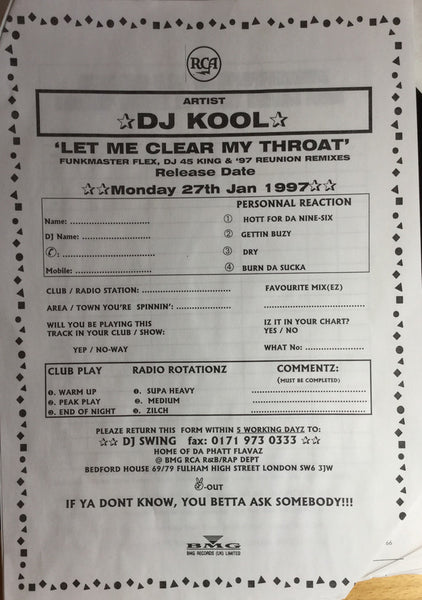 DJ Kool : Let Me Clear My Throat (12", Promo)