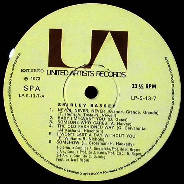 Shirley Bassey : Never Never Never (LP, Album, Gat)