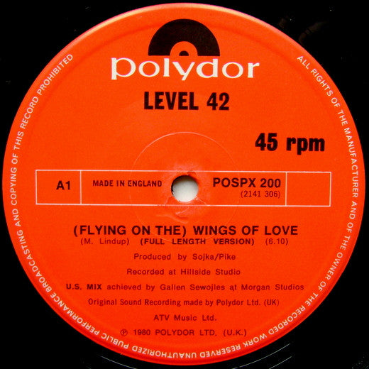 Level 42 : (Flying On The) Wings Of Love (12", Single)