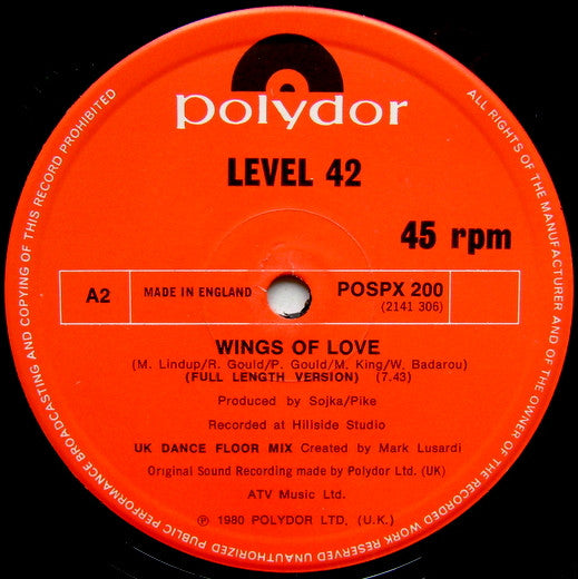 Level 42 : (Flying On The) Wings Of Love (12", Single)