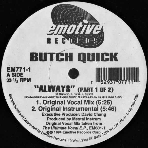 Butch Quick : Always (Part 1 Of 2) (12")